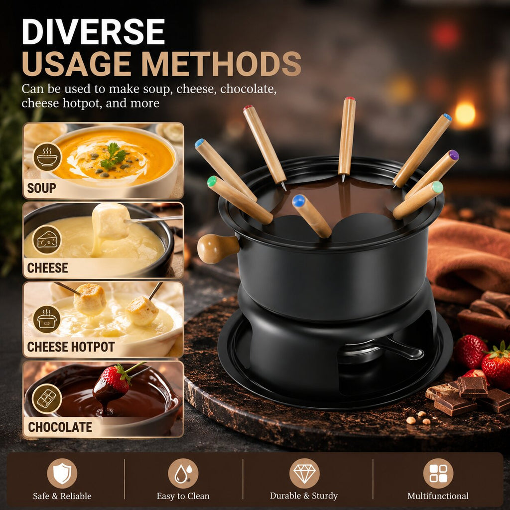 Set de fondue para chocolate y queso con 6 tenedores