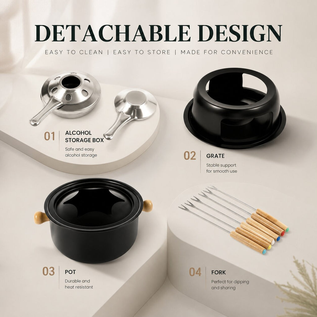 Set de fondue para chocolate y queso con 6 tenedores