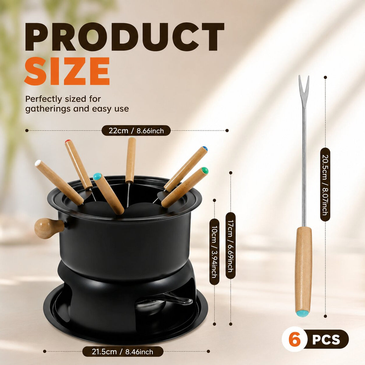 Set de fondue para chocolate y queso con 6 tenedores