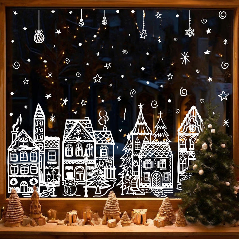 Set de pegatinas de ventana pueblo navideño