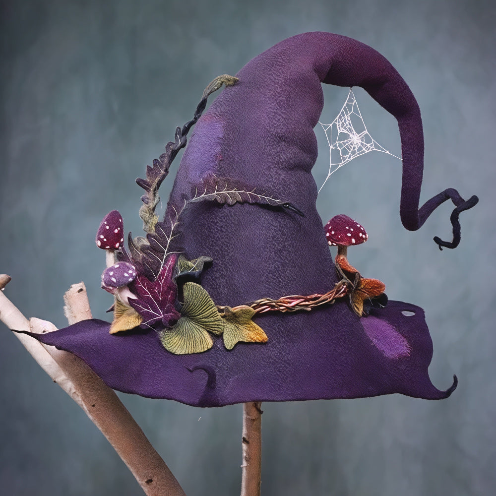 Sombrero de bruja de fieltro de lana merina hecho a mano — Ajustable para adultos, disfraz de Halloween