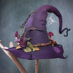 Sombrero de bruja de fieltro de lana merina hecho a mano — Ajustable para adultos, disfraz de Halloween