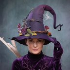 Sombrero de bruja de fieltro de lana merina hecho a mano — Ajustable para adultos, disfraz de Halloween