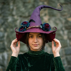 Sombrero de bruja de fieltro de lana merina hecho a mano — Ajustable para adultos, disfraz de Halloween