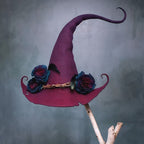 Sombrero de bruja de fieltro de lana merina hecho a mano — Ajustable para adultos, disfraz de Halloween