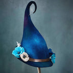 Sombrero de bruja de fieltro de lana merina hecho a mano — Ajustable para adultos, disfraz de Halloween