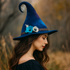 Sombrero de bruja de fieltro de lana merina hecho a mano — Ajustable para adultos, disfraz de Halloween