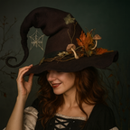 Sombrero de bruja de fieltro de lana merina hecho a mano — Ajustable para adultos, disfraz de Halloween