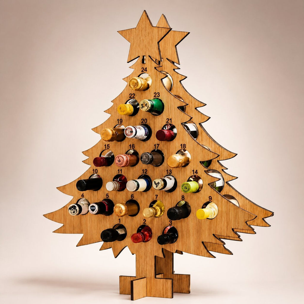 Soporte de madera para calendario de adviento de 24 botellas de vino y cerveza