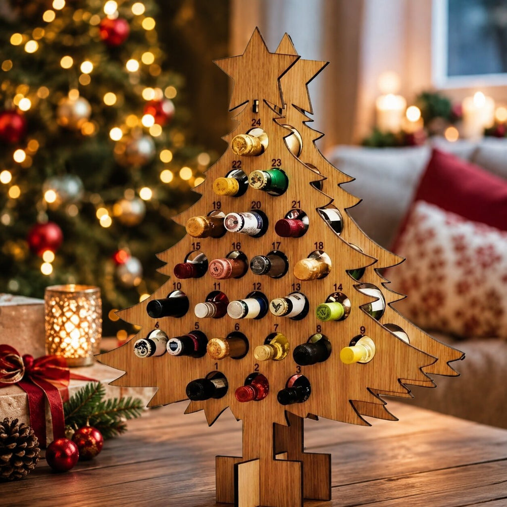 Soporte de madera para calendario de adviento de 24 botellas de vino y cerveza