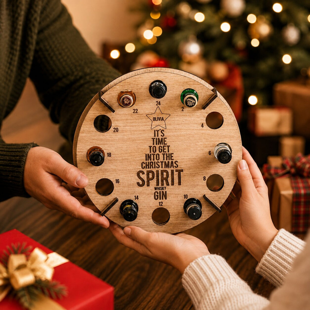 Soporte de madera para calendario de adviento de 24 botellas de vino y cerveza