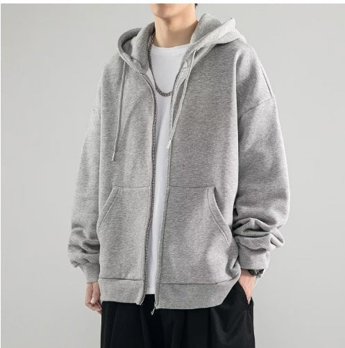 Sudadera con capucha oversize de cremallera completa para hombre con capucha de doble capa y bolsillos canguro