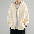 Sudadera con capucha oversize de cremallera completa para hombre con capucha de doble capa y bolsillos canguro