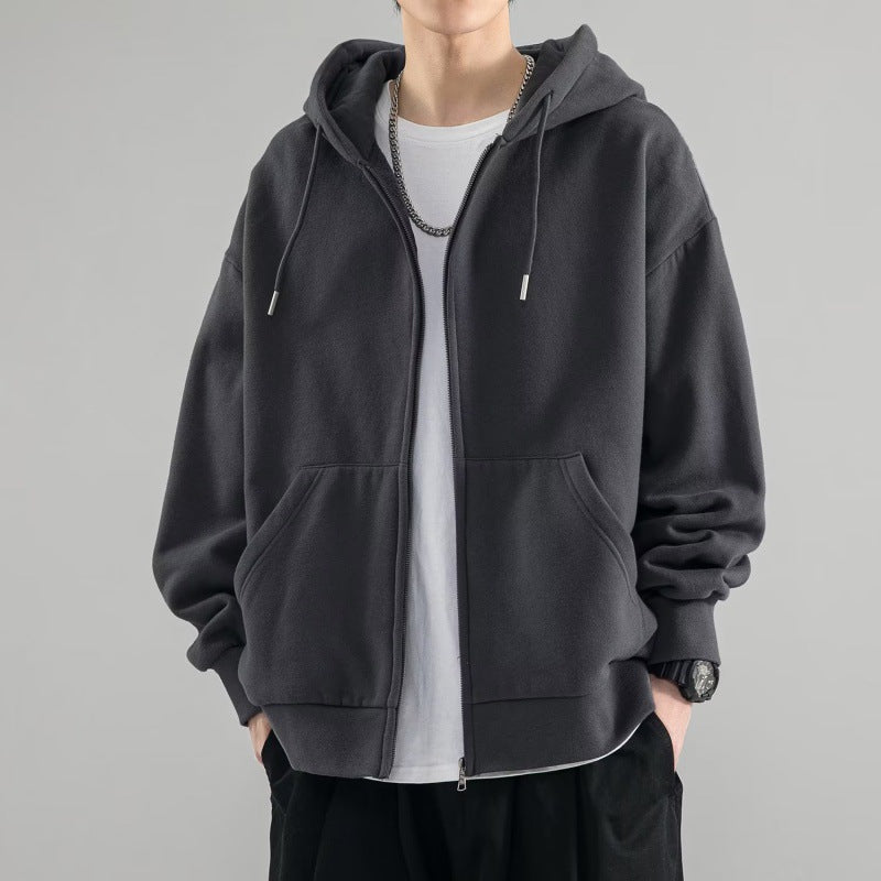 Sudadera con capucha oversize de cremallera completa para hombre con capucha de doble capa y bolsillos canguro