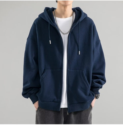 Sudadera con capucha oversize de cremallera completa para hombre con capucha de doble capa y bolsillos canguro
