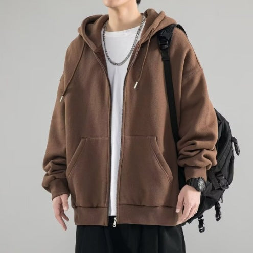 Sudadera con capucha oversize de cremallera completa para hombre con capucha de doble capa y bolsillos canguro