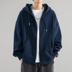 Sudadera con capucha oversize de cremallera completa para hombre con capucha de doble capa y bolsillos canguro