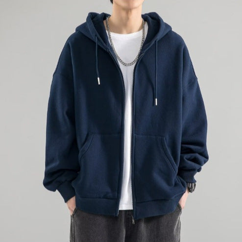 Sudadera con capucha oversize de cremallera completa para hombre con capucha de doble capa y bolsillos canguro