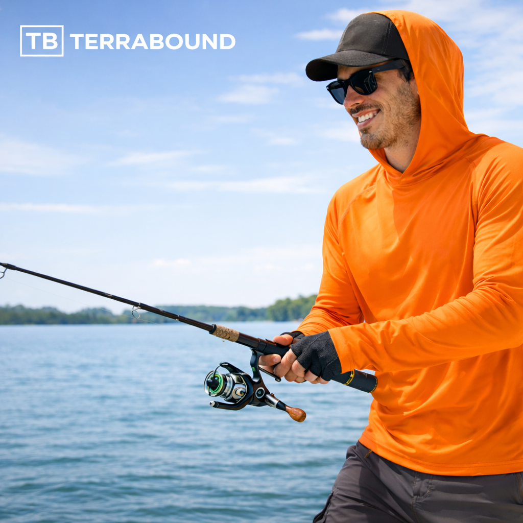 Sudadera con capucha UPF 50+ para hombre – Top UV ligero de secado rápido para senderismo y pesca con presillas para pul