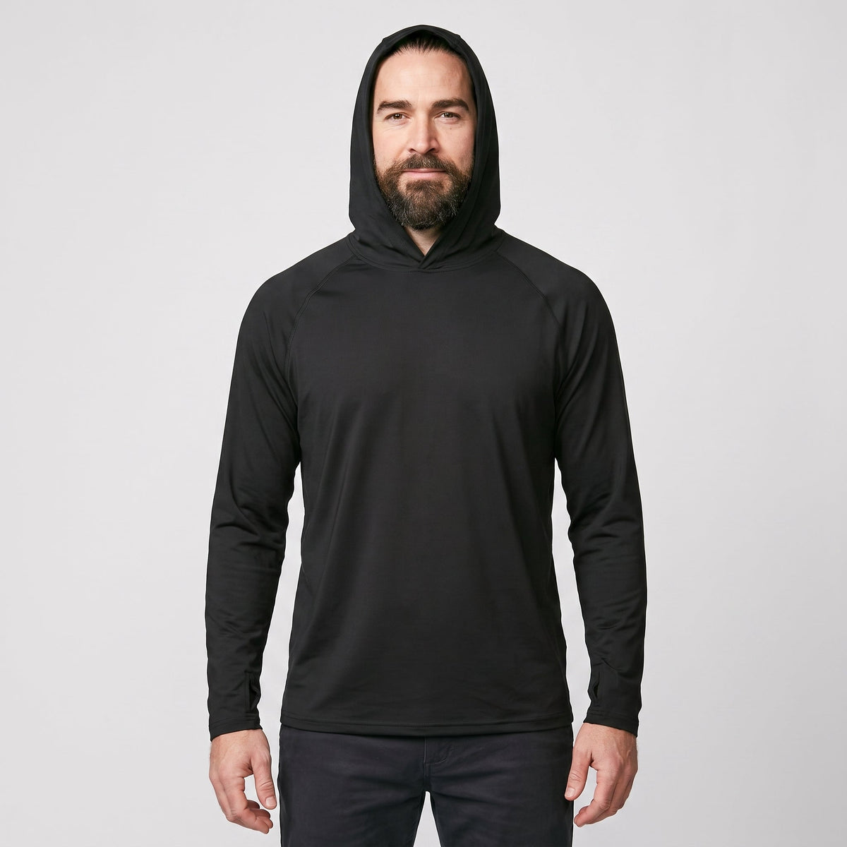 Sudadera con capucha UPF 50+ para hombre – Top UV ligero de secado rápido para senderismo y pesca con presillas para pul