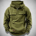 Sudadera con capucha y media cremallera para hombre con forro polar cepillado, bolsillos de solapa en el pecho y bolsill