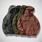 Sudadera con capucha y media cremallera para hombre con forro polar cepillado, bolsillos de solapa en el pecho y bolsill