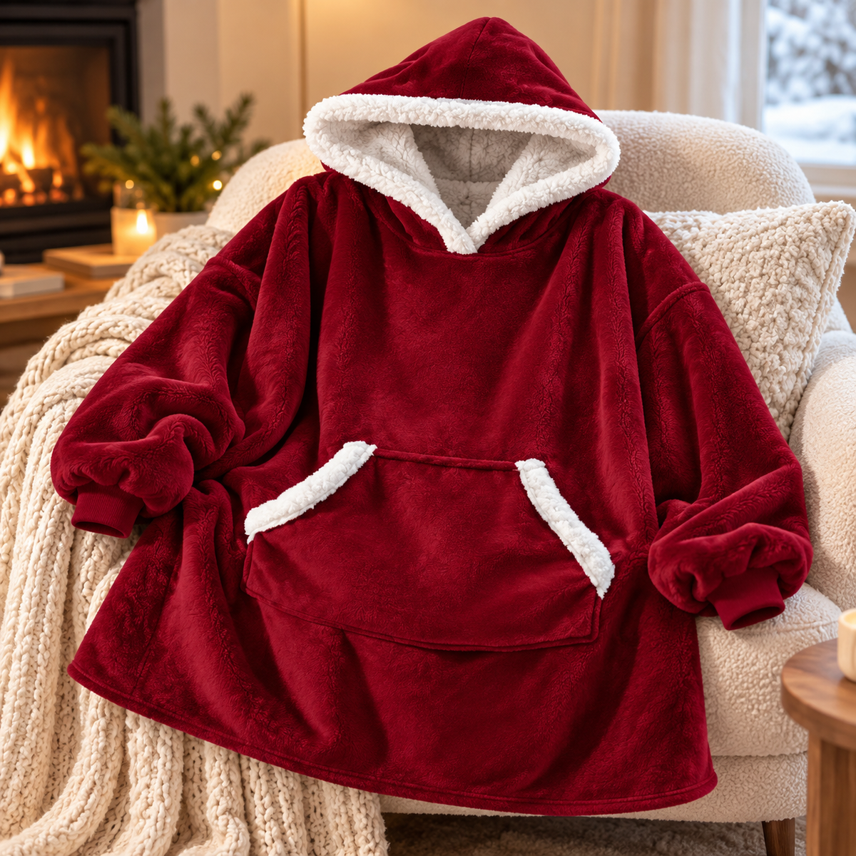 Sudadera manta con capucha de cuadros con forro sherpa oversize