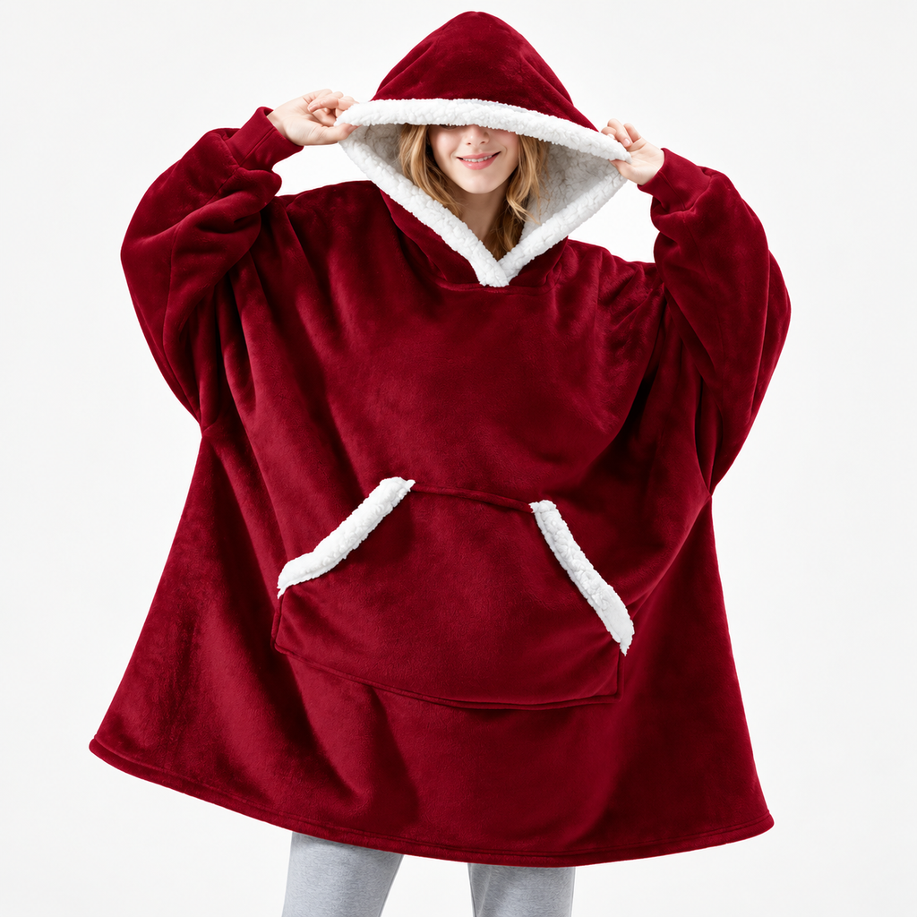 Sudadera manta con capucha de cuadros con forro sherpa oversize