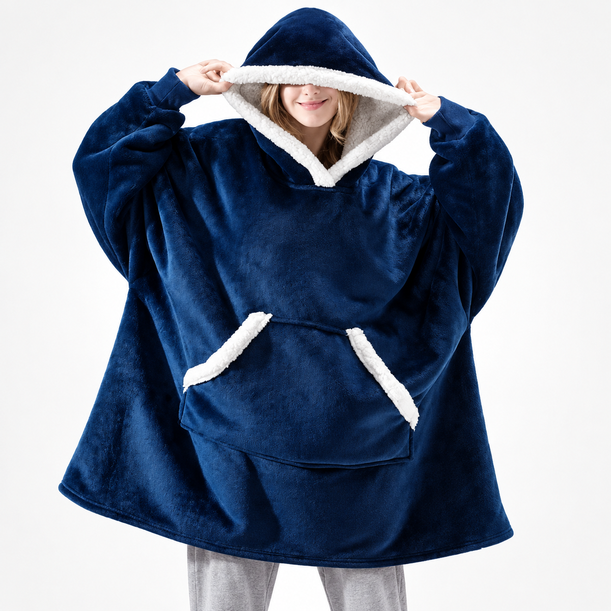 Sudadera manta con capucha de cuadros con forro sherpa oversize
