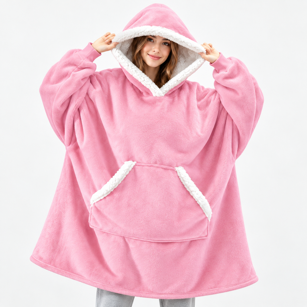 Sudadera manta con capucha de cuadros con forro sherpa oversize