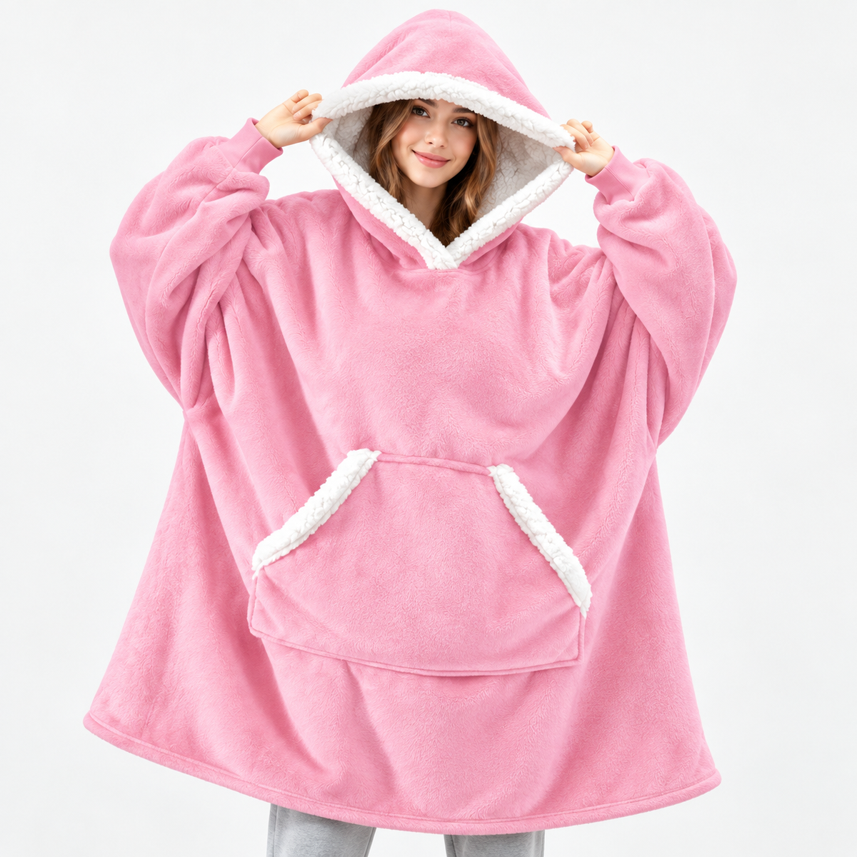 Sudadera manta con capucha de cuadros con forro sherpa oversize