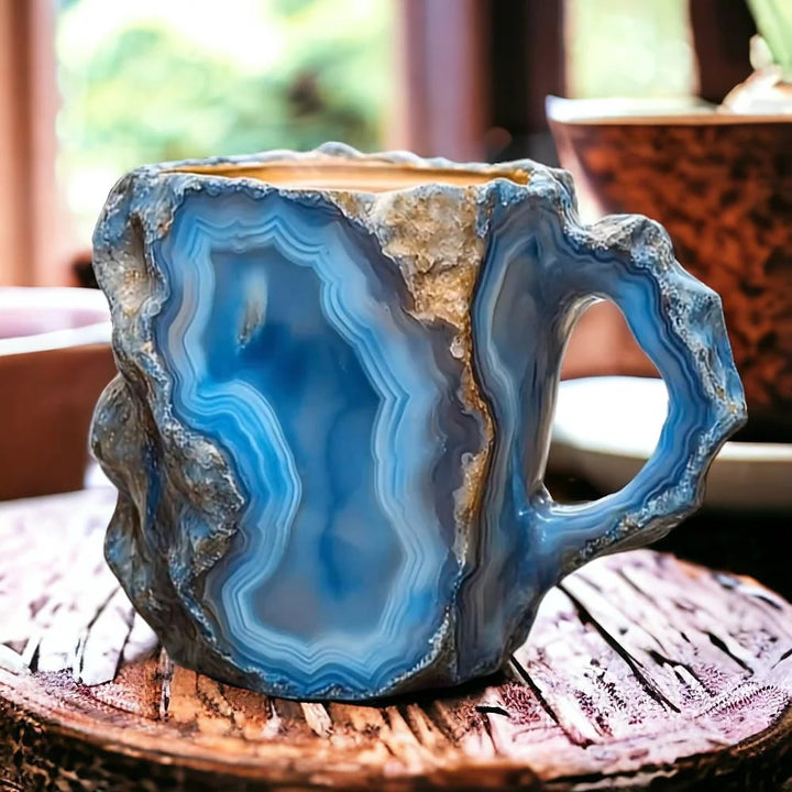 Taza de café artesanal de cristal mineral con aislamiento térmico – Apta para microondas 350–440 ml