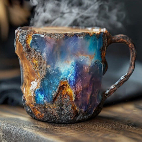 Taza de café artesanal de cristal mineral con aislamiento térmico – Apta para microondas 350–440 ml