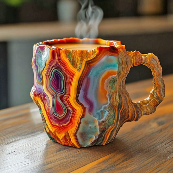 Taza de café artesanal de cristal mineral con aislamiento térmico – Apta para microondas 350–440 ml