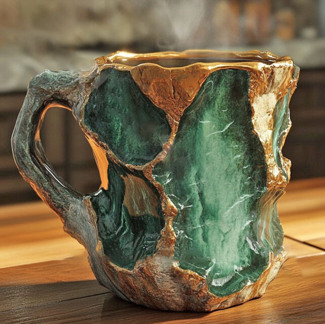 Taza de café artesanal de cristal mineral con aislamiento térmico – Apta para microondas 350–440 ml