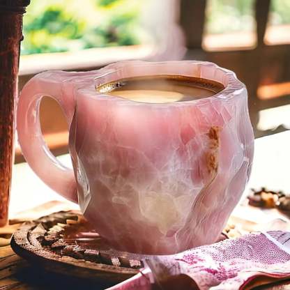Taza de café artesanal de cristal mineral con aislamiento térmico – Apta para microondas 350–440 ml