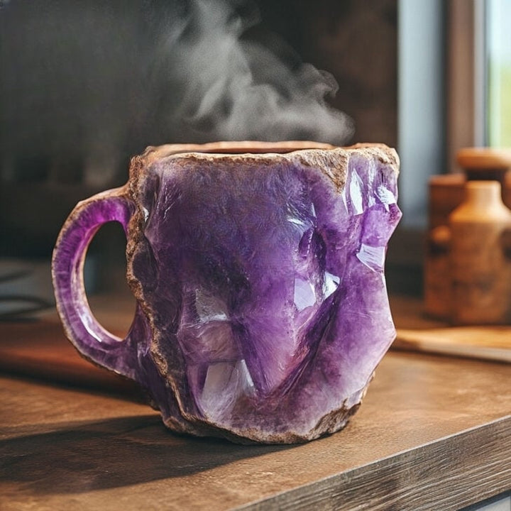 Taza de café artesanal de cristal mineral con aislamiento térmico – Apta para microondas 350–440 ml