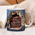 Taza de cerámica con diseño 3D de estantería de libros