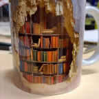Taza de cerámica con diseño 3D de estantería de libros