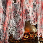 Tela de telaraña para Halloween, tela rasgada terrorífica para colgar en interior y jardín, negra o blanca manchada de s