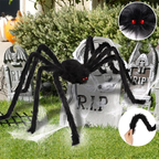 Telaraña gigante de Halloween de 700 × 550 cm con estacas y gancho, araña peluda negra de 30 cm con ojos rojos, decoraci
