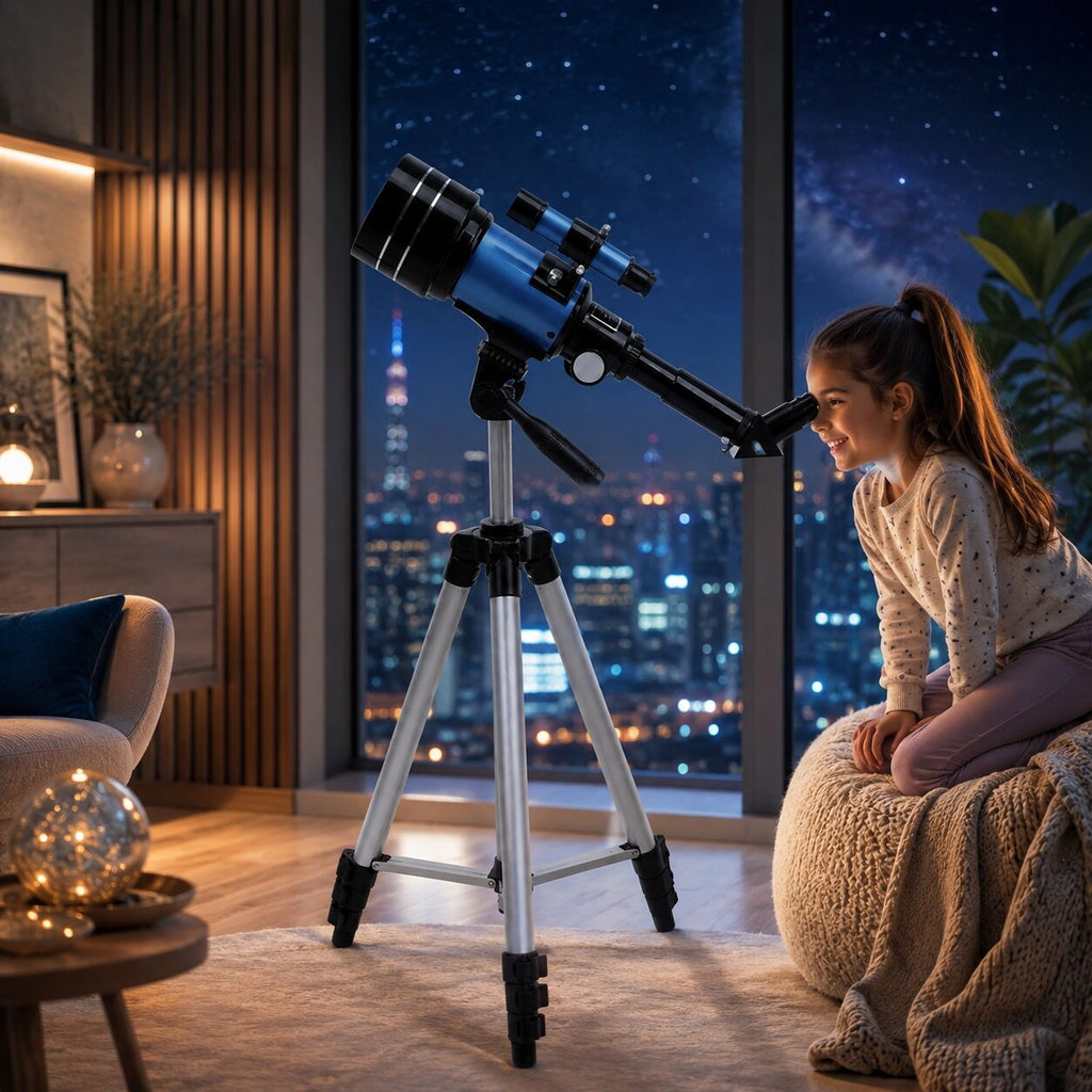 Telescopio de 70 mm con trípode y adaptador para móvil