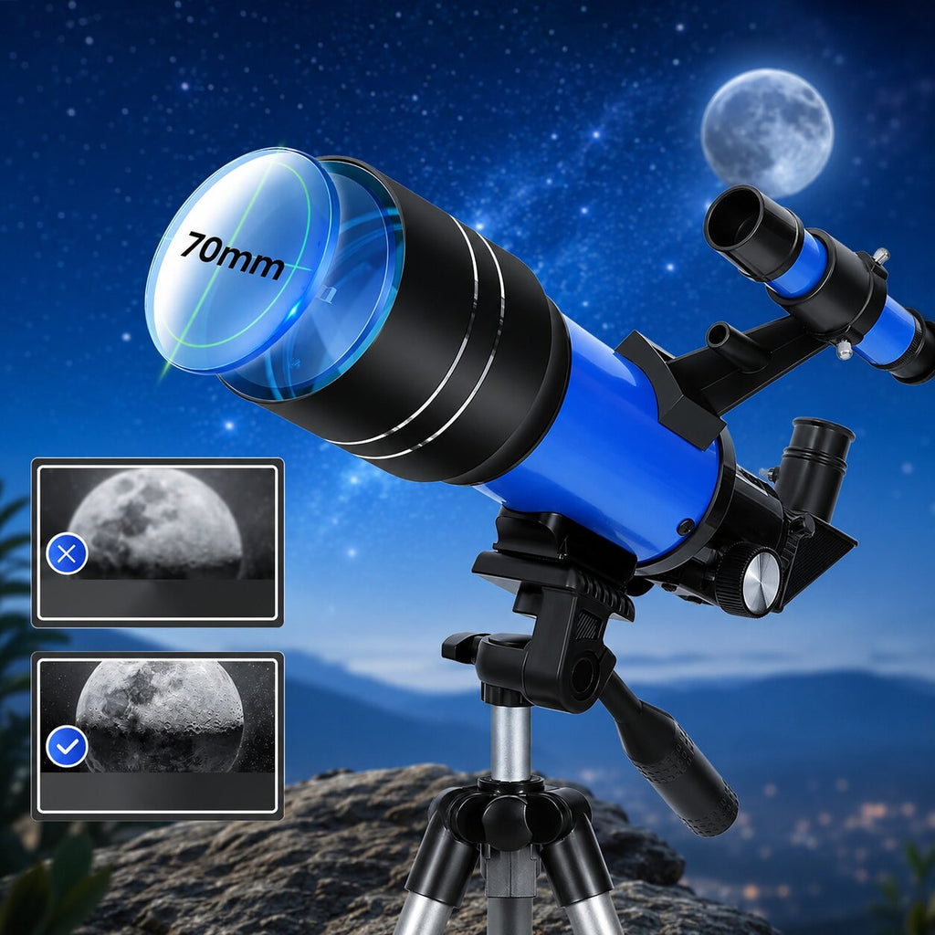 Telescopio de 70 mm con trípode y adaptador para móvil