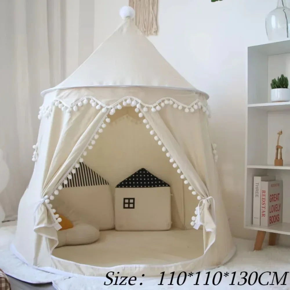 Tipi de juego de lona para niños, 100 % algodón, postes de pino, espacioso