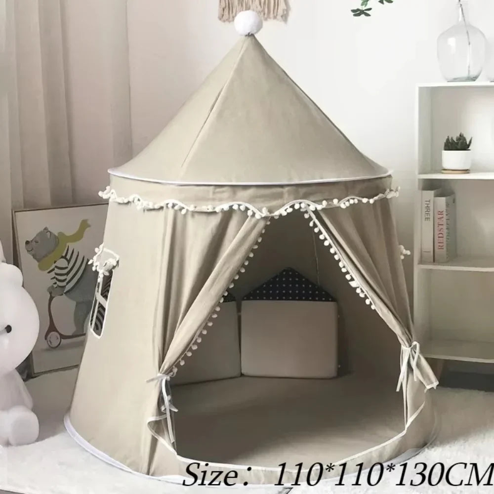 Tipi de juego de lona para niños, 100 % algodón, postes de pino, espacioso