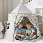 Tipi de juego de lona para niños, 100 % algodón, postes de pino, espacioso