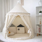 Tipi de lona infantil con estructura de madera y material de algodón