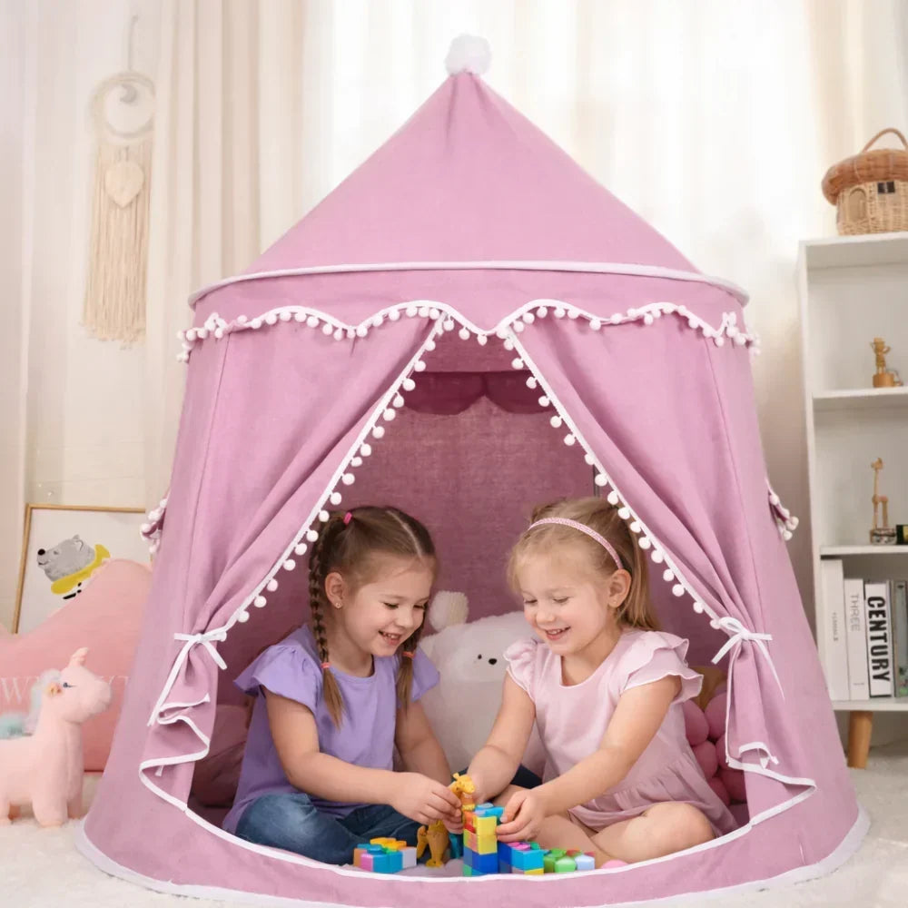 Tipi de lona infantil con estructura de madera y material de algodón