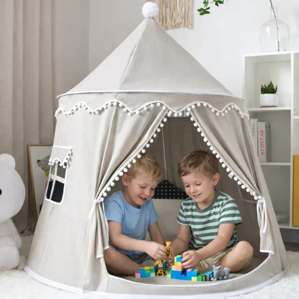 Tipi de lona infantil con estructura de madera y material de algodón