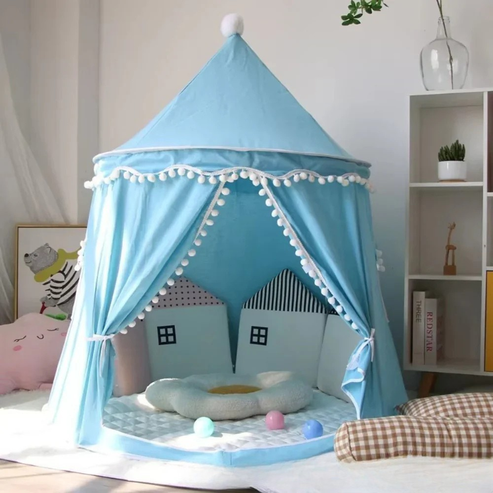 Tipi de lona infantil con estructura de madera y material de algodón
